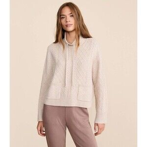 Lou & Grey Woman’s Long Sleeve Boxy Cream Bobble Drawstring Fisherman Sweater S